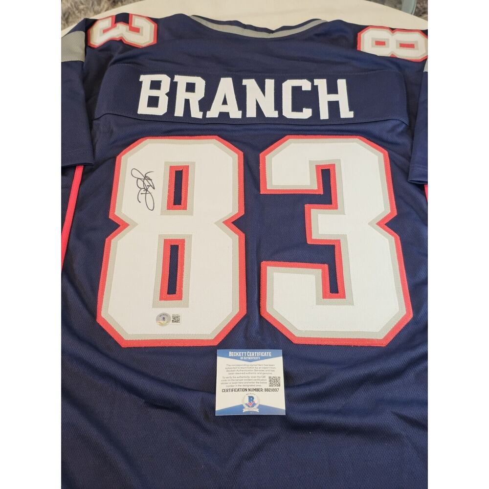 Deion Branch Autographed/Signed Jersey Beckett COA Blue Custom Jersey